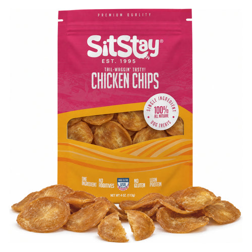 SitStay Chicken Chips 4 oz bag with loose chicken chips