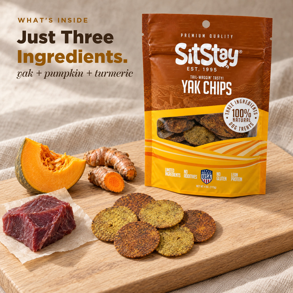 Just three ingredients: yak, pumpkin and turmeric